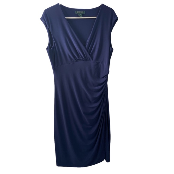 Lauren Ralph Lauren Dresses & Skirts - Lauren Ralph Lauren Dress size 12 sleeveless wrap style with side rouching blue